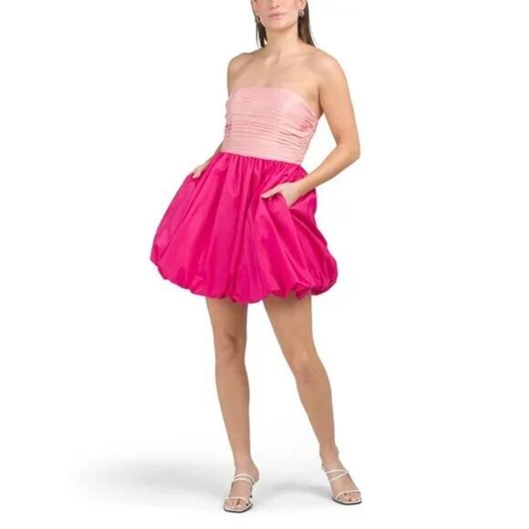 NWT LIV FOSTER Barbie Pink Strapless Color Block Bubble Mini Dress Sz 8 - Picture 1 of 6